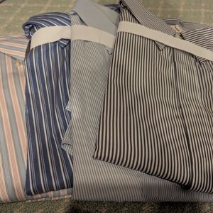 Four Blue Dress Shirts Mix Of  Elegant Striped Designs. Freshly Cleaned XXL